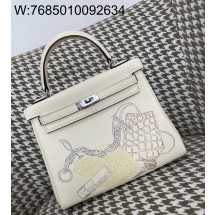 [장인의집] 에르메스 켈리 25 은장 아이보리 프린트 swift