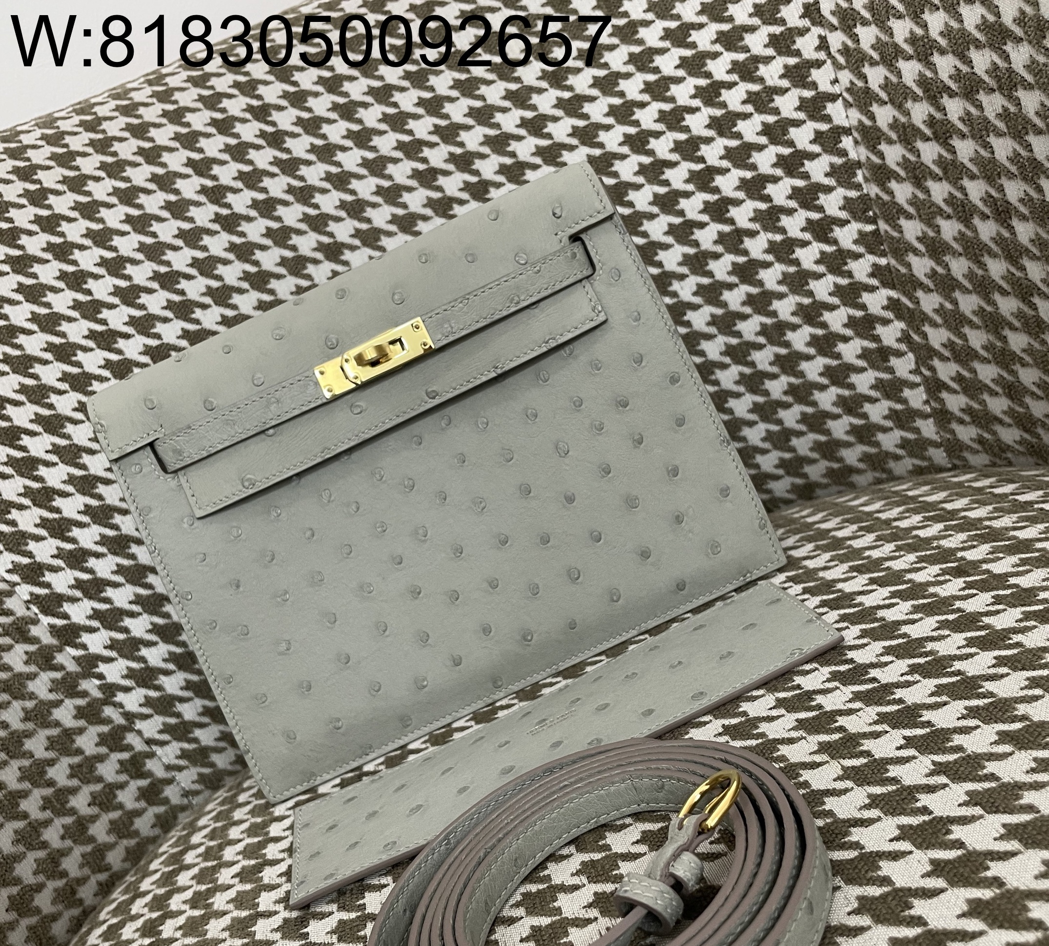 [장인의집] 에르메스 켈리 댄스 금장 타조 가죽 연 그레이