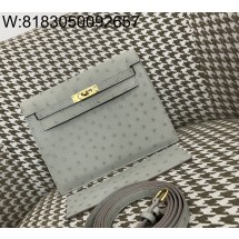 [장인의집] 에르메스 켈리 댄스 금장 타조 가죽 연 그레이