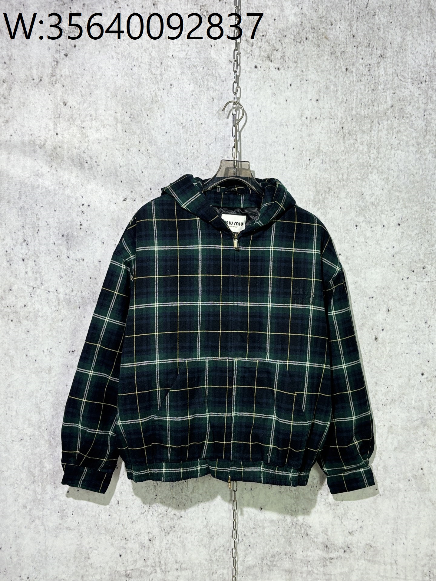 [사슬공장] 미우미우 24FW 코튼 체크 후드 자켓 그린