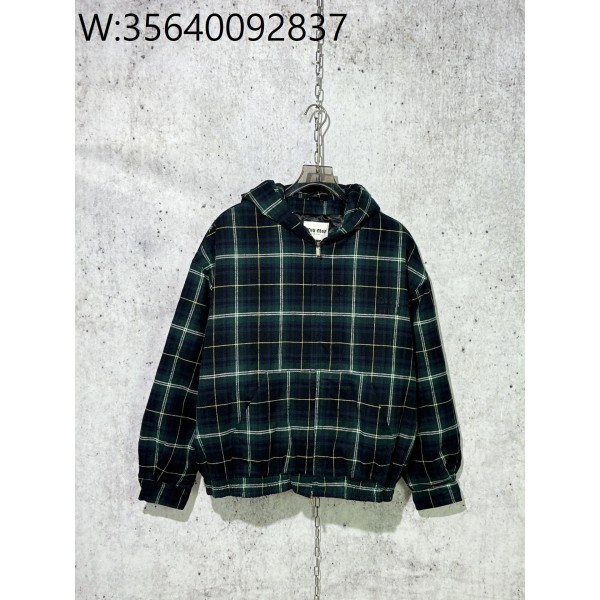 [사슬공장] 미우미우 24FW 코튼 체크 후드 자켓 그린