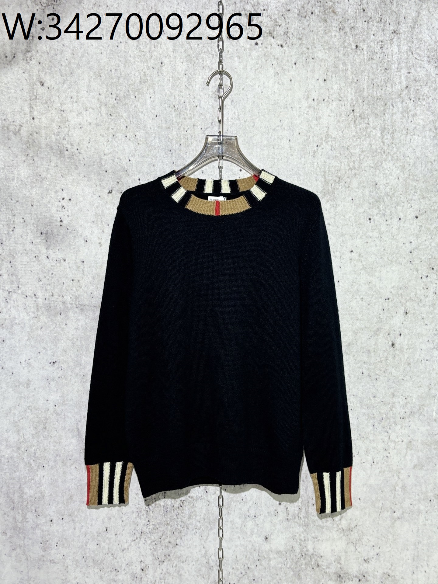 [사슬공장] 버버리 체크 이음 단색 니트 블랙