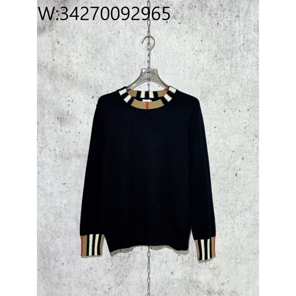 [사슬공장] 버버리 체크 이음 단색 니트 블랙