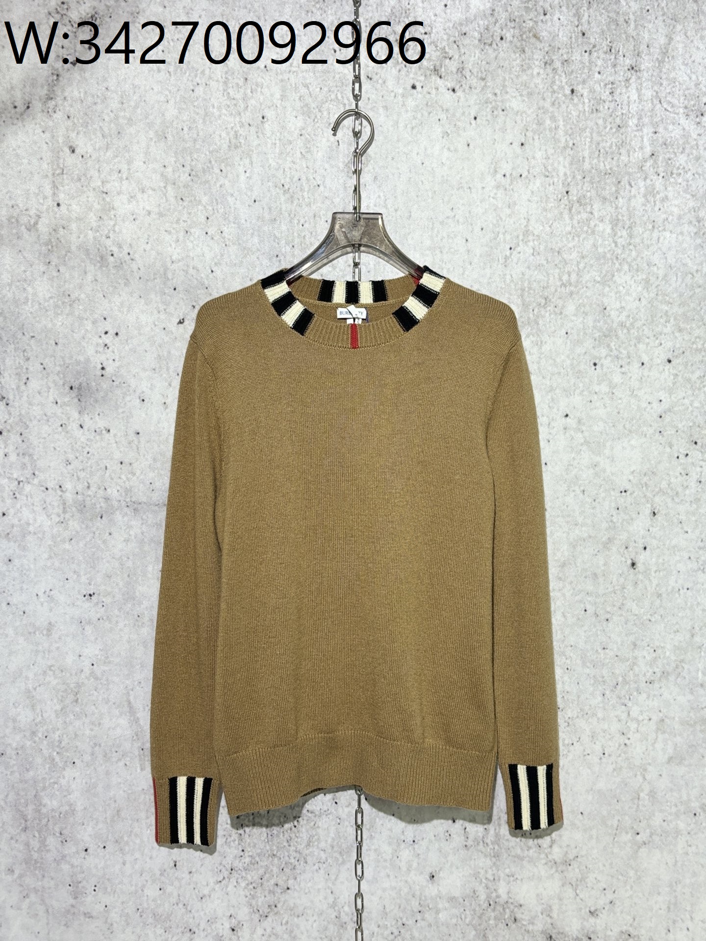 [사슬공장] 버버리 체크 이음 단색 니트 카키