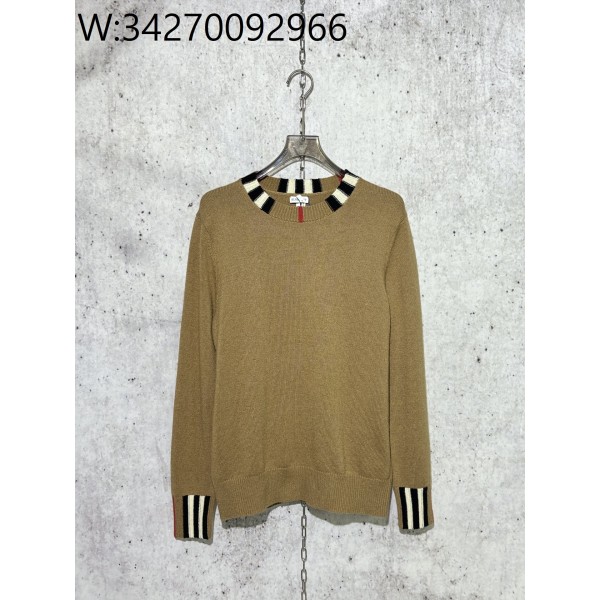 [사슬공장] 버버리 체크 이음 단색 니트 카키