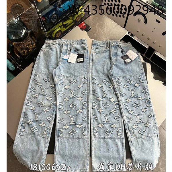 V공장 루이비통 모노그램 대미지 이음 워싱 청바지