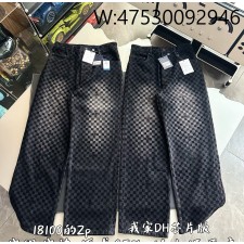 V공장 루이비통 플록드 다미에 데님 와이드 레드 팬츠 청바지 블랙 1AHBKQ