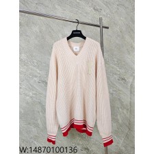 GTR공장 아미 점보 로고 배색 자카드 V넥 니트 핑크