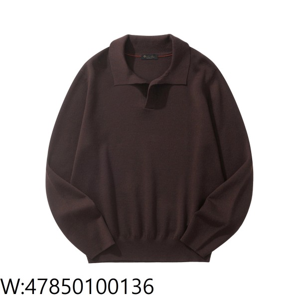 [흰] 로로 피아나 Loro Piana 베이직 단색 양털 긴팔 카라티 / 긴팔티 / 폴로 / 폴로티 와인