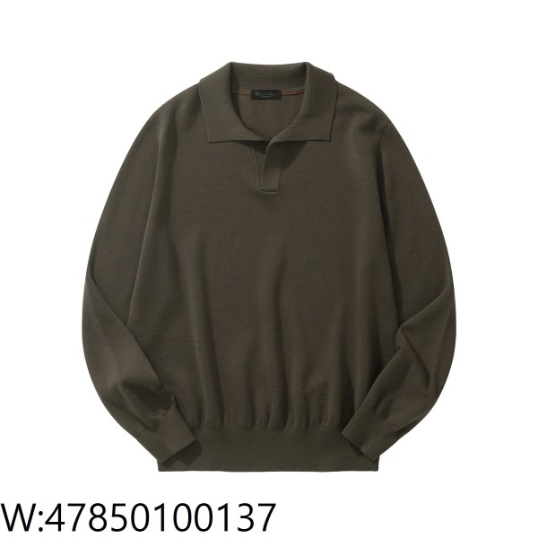 [흰] 로로 피아나 Loro Piana 베이직 단색 양털 긴팔 카라티 / 긴팔티 / 폴로 / 폴로티 올리브