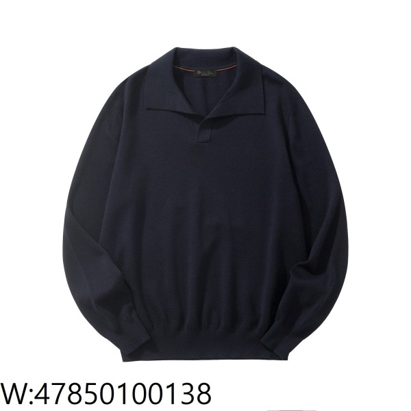 [흰] 로로 피아나 Loro Piana 베이직 단색 양털 긴팔 카라티 / 긴팔티 / 폴로 / 폴로티 네이비