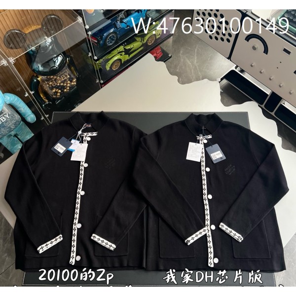 V공장 루이비통 SS25 흰색 줄 플라워 자카드 가디건 블랙