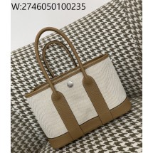 [장인의집] 에르메스 가든파티 미니 캔버스 은장 배색 라이트 브라운