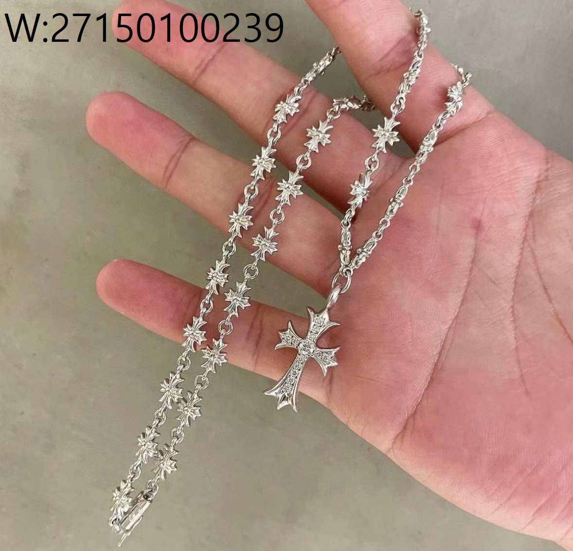 AGG 크롬하츠 큐빅 십자가 실버 목걸이