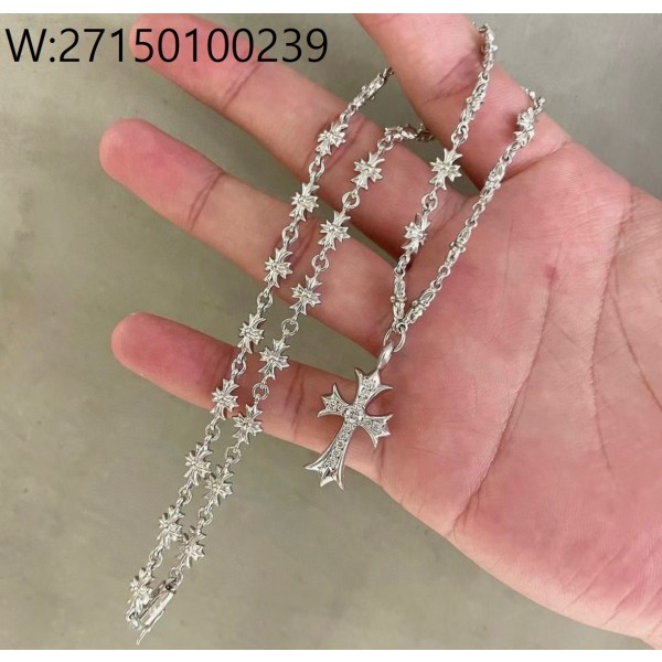 AGG 크롬하츠 큐빅 십자가 실버 목걸이