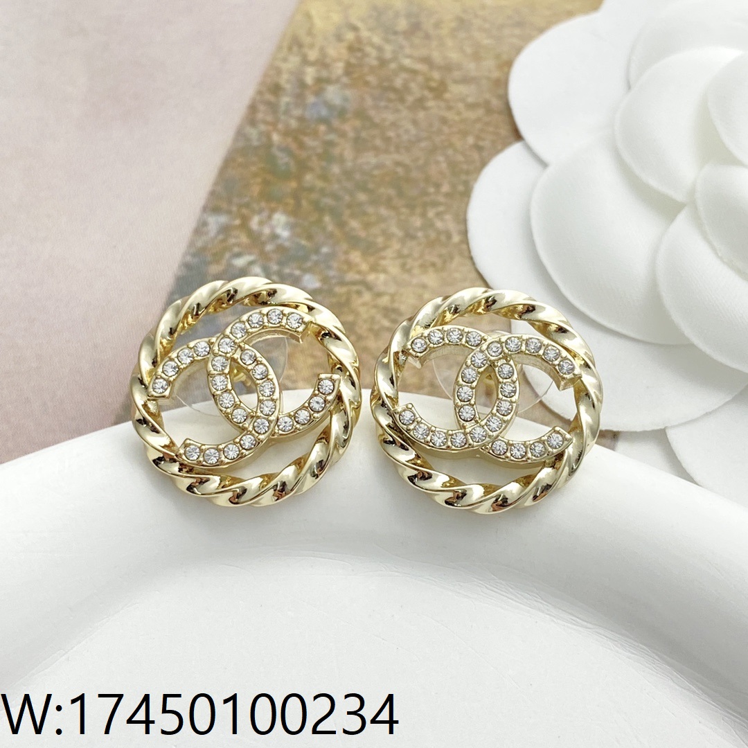 AGG 샤넬 큐빅 CC로고 동그라미 귀걸이 골드