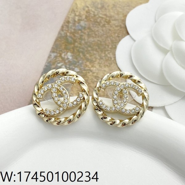 AGG 샤넬 큐빅 CC로고 동그라미 귀걸이 골드