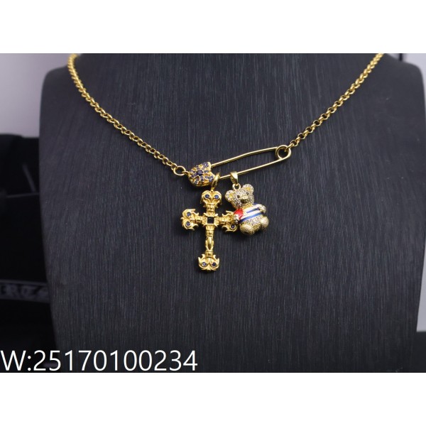 AGG 크롬하츠 십자가 테디베어 펜던트 목걸이 골드