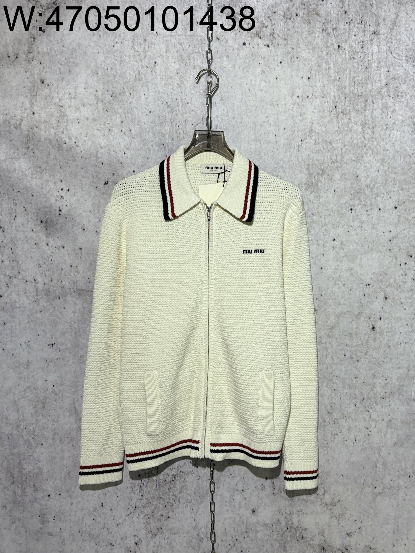 [사슬공장] 미우미우 SS25 어깨 지퍼 카라 가디건 베이지