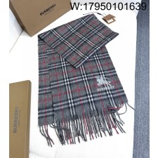 AGG 버버리 승마 자수 캐시미어 체크 스카프 다크 그레이 32*192cm