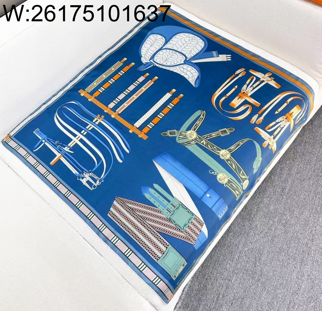 AGG 에르메스 24 스퀘어 스카프 88.5*88.5cm 블루