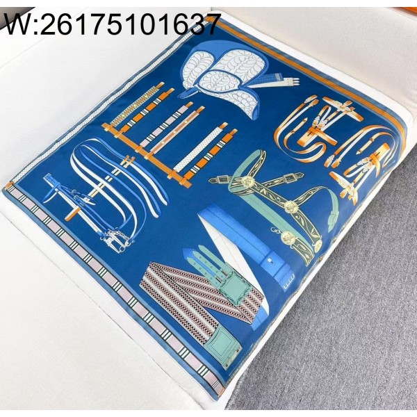 AGG 에르메스 24 스퀘어 스카프 88.5*88.5cm 블루