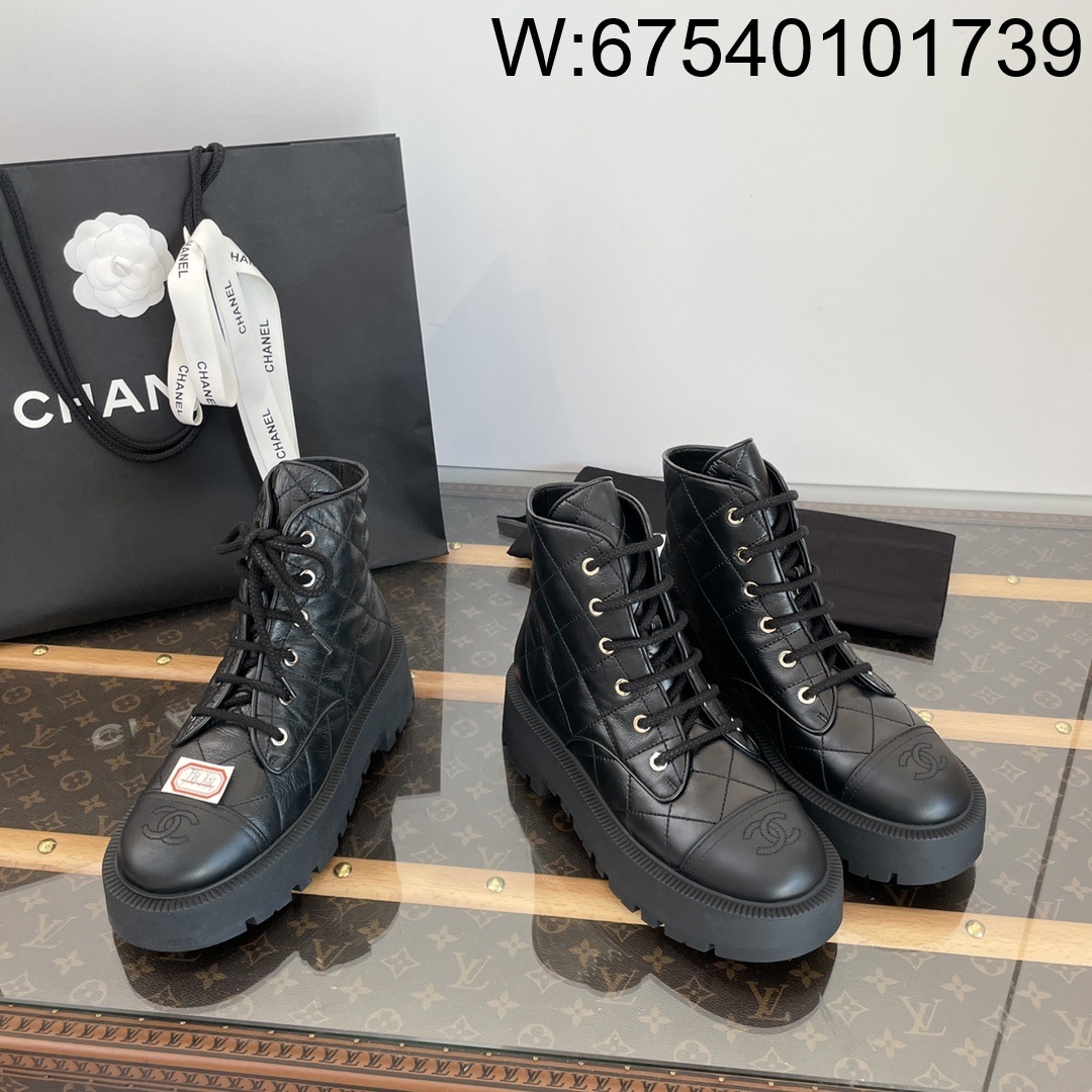 [DXJ] 샤넬 CC로고 자수 퀼팅 부츠 블랙