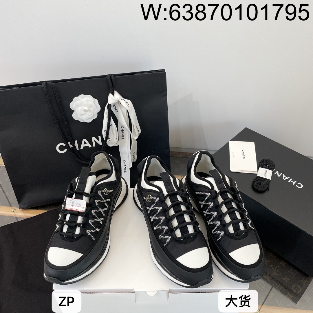 [DXJ] 샤넬 24SS 골드 로고 퀼팅 배색 스니커즈 블랙