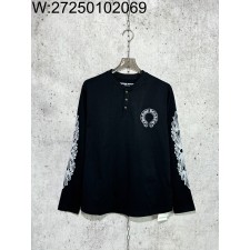 [사슬공장] 크롬하츠 단추 라운드넥 프린트 긴팔티 블랙