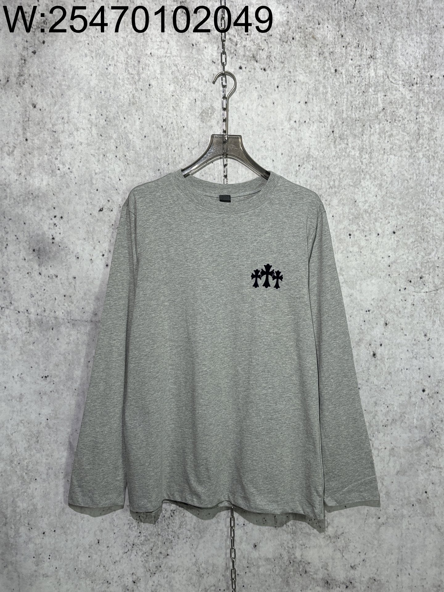 [사슬공장] 크롬하츠 FW25 검정 십자가 9분소매 긴팔티 그레이