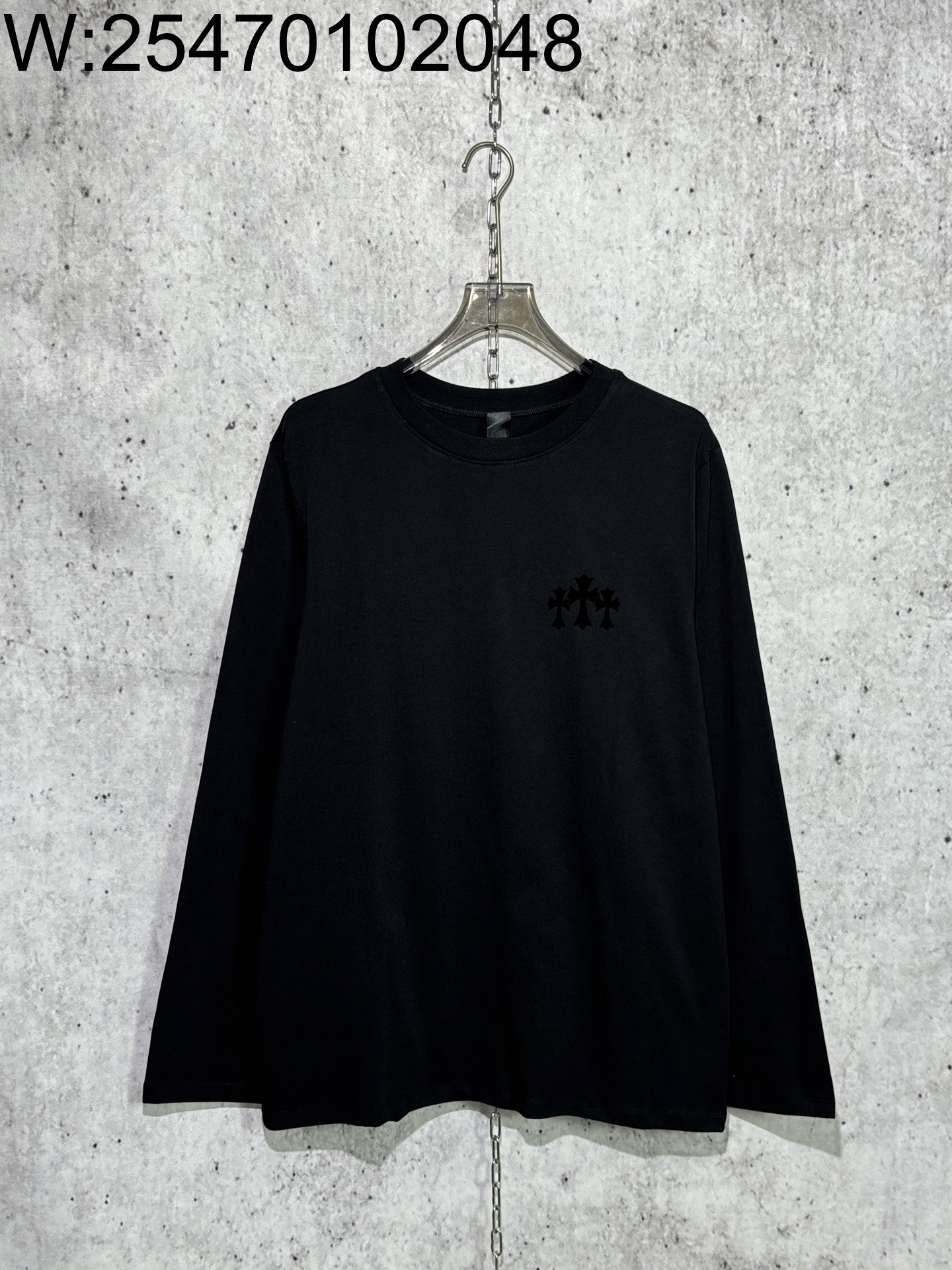 [사슬공장] 크롬하츠 FW25 검정 십자가 9분소매 긴팔티 블랙