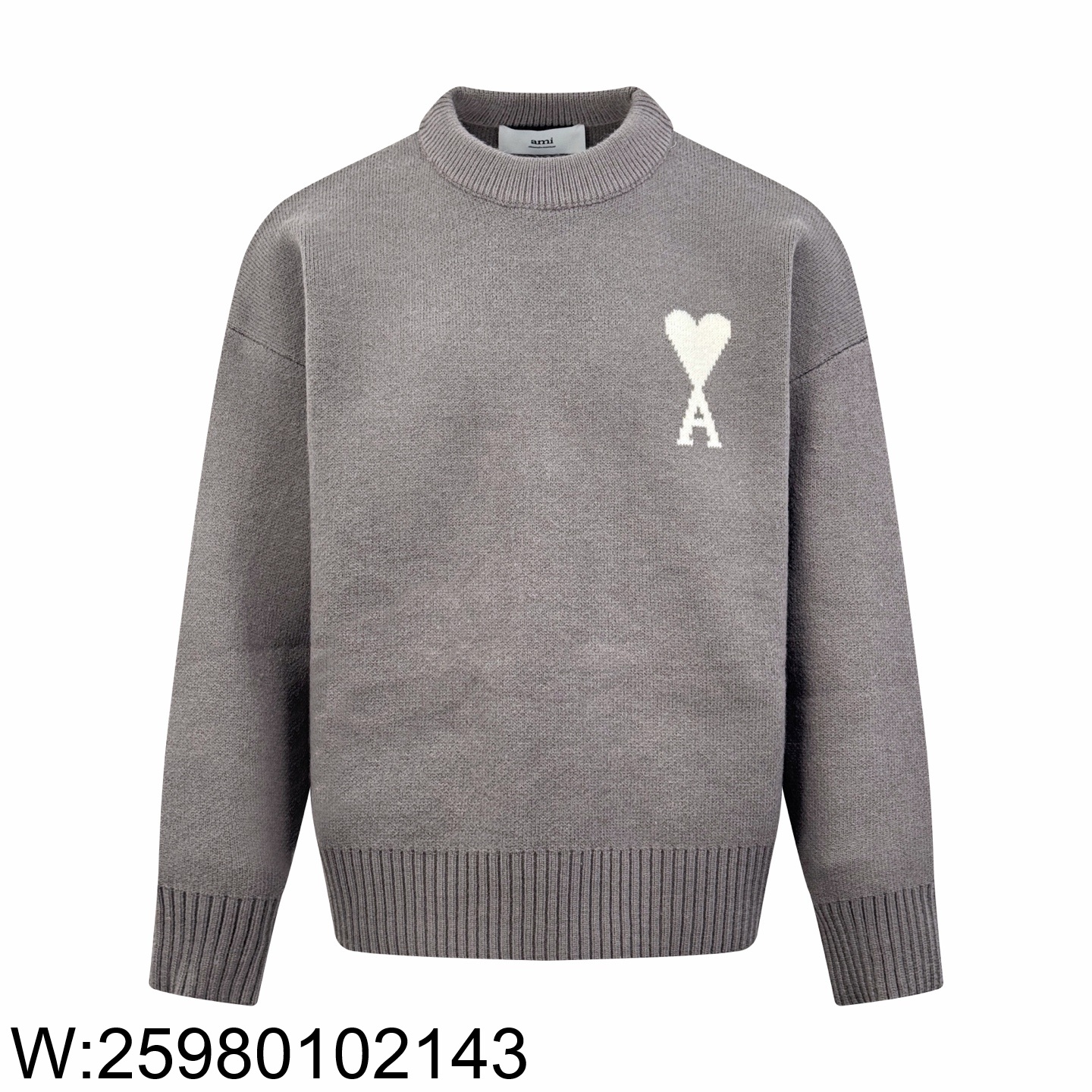 [잔디집2] 아미 베이직 흰색 하트A 자카드 니트 그레이