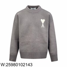 [잔디집2] 아미 베이직 흰색 하트A 자카드 니트 그레이