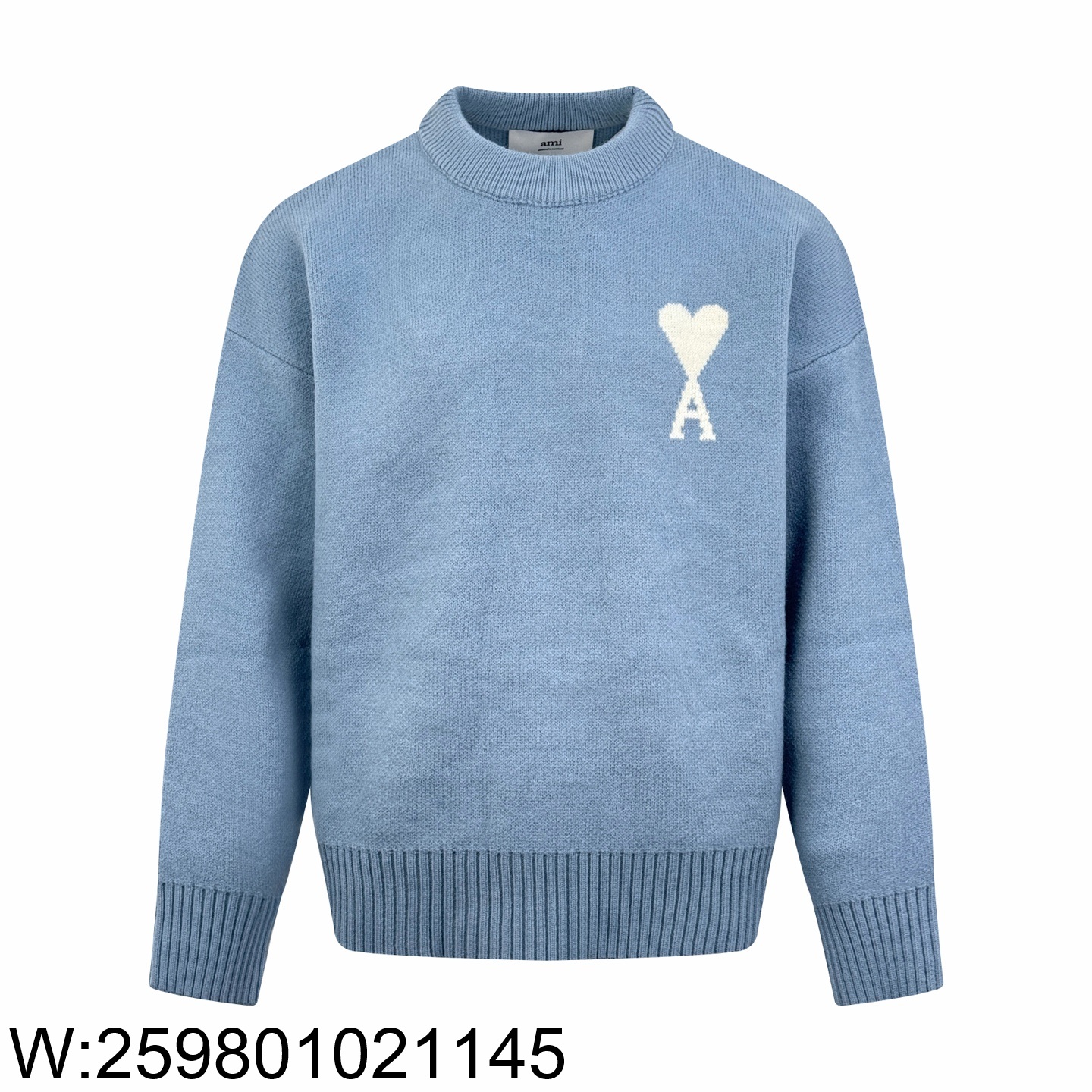 [잔디집2] 아미 베이직 흰색 하트A 자카드 니트 스카이 블루