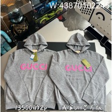 V공장 구찌 핑크 모노그램 니트 후드티 그레이