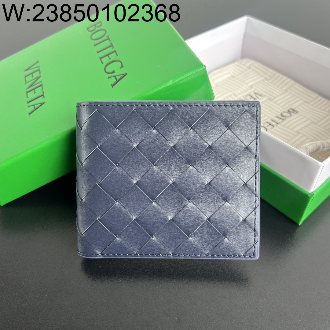 징 보테가베네타 편직 반지갑 605721 올리브 라이트 네이비 11.5*9.5cm