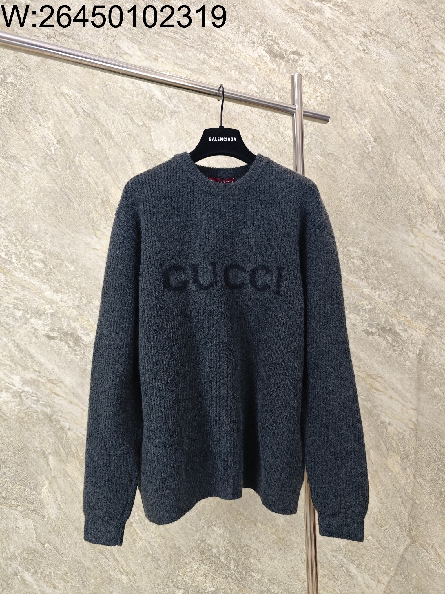 GTR공장 구찌 모노그램 자카드 단색 캐시미어 니트 그레이