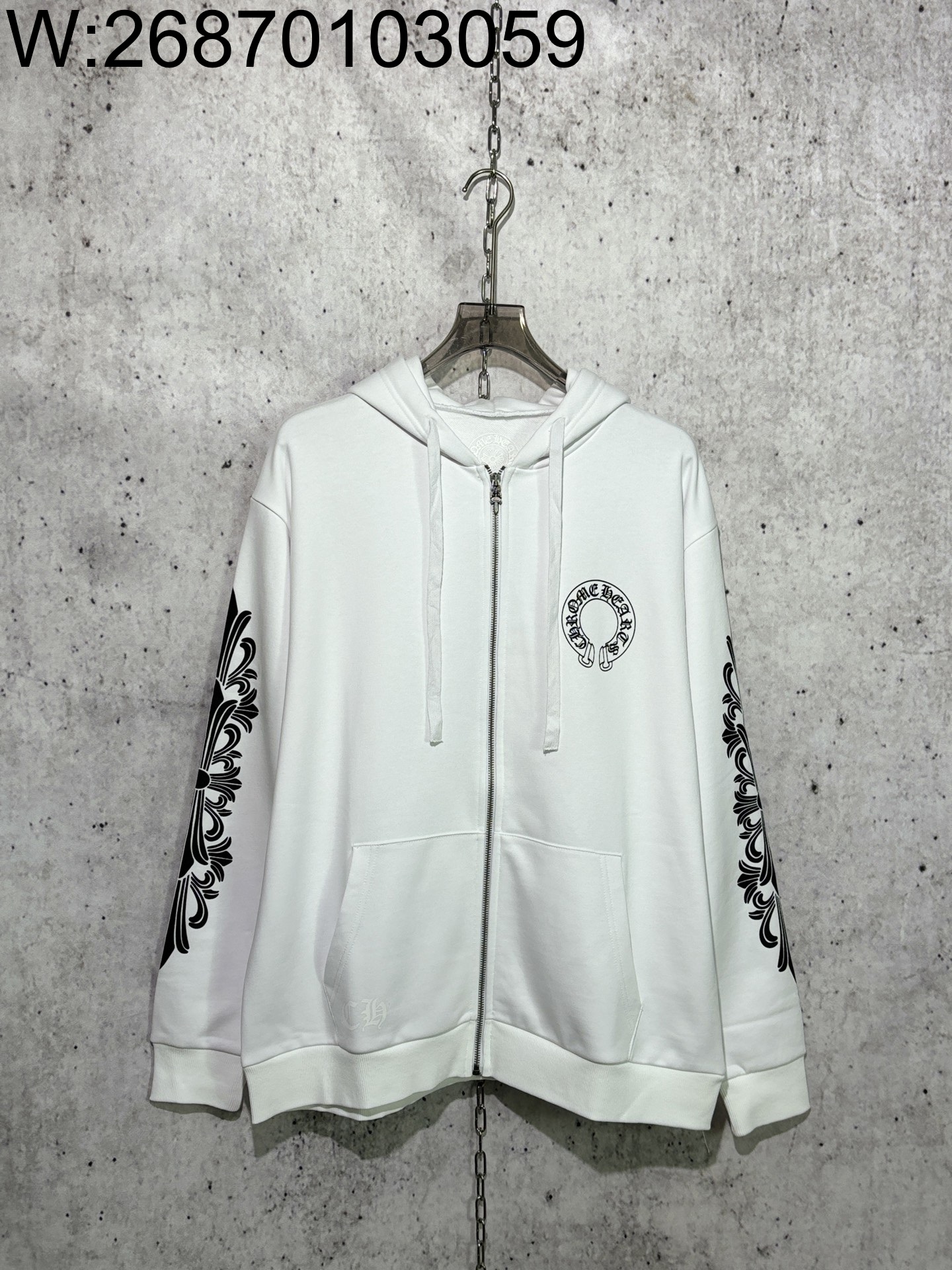 [사슬공장] 크롬하츠 모노그램 플라워 십자가 프린트 후드집업 화이트