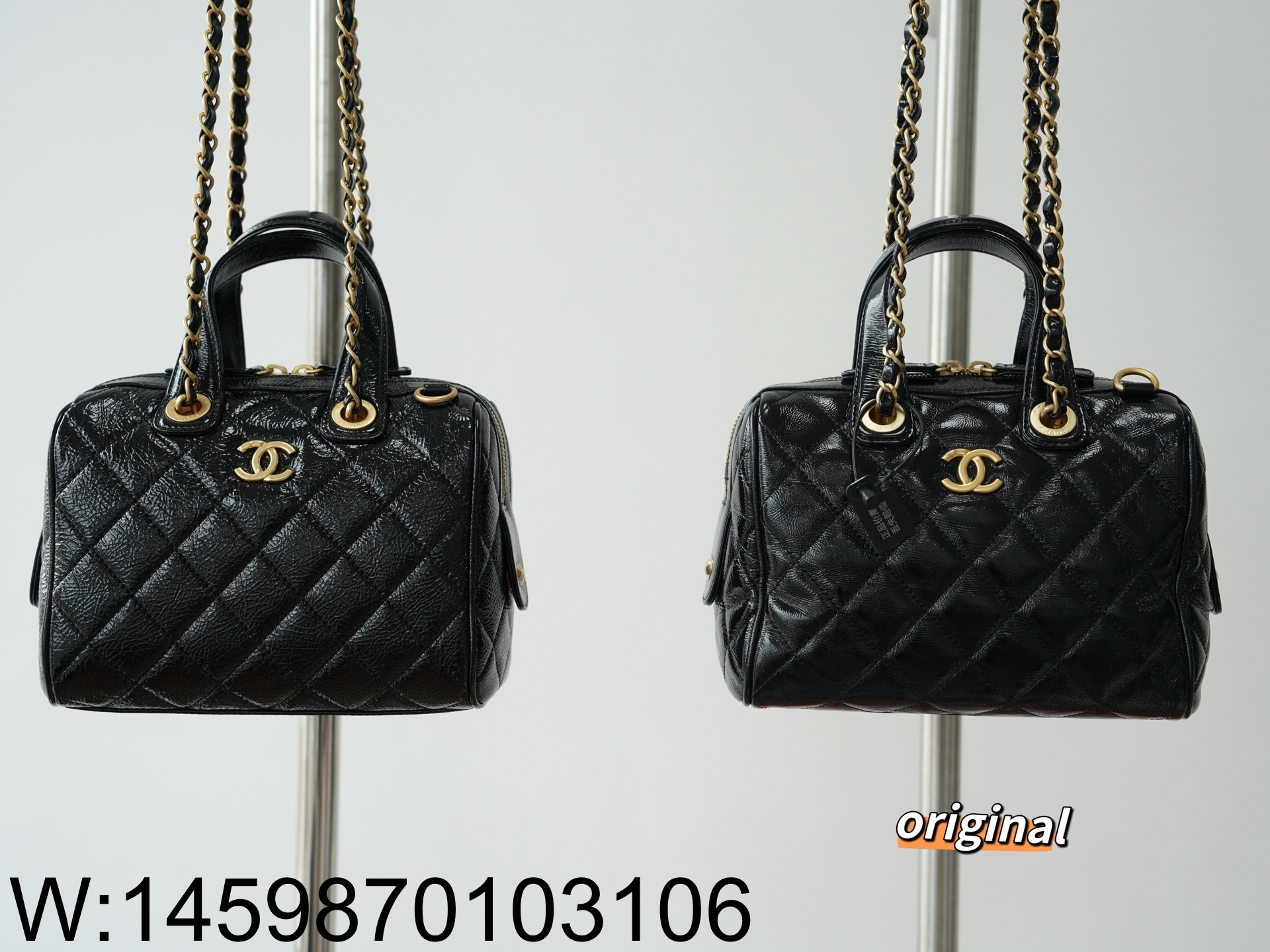 [LP공장] 샤넬맥시 볼링백 페이턴트 크럼플드 카프스킨 골드 메탈 블랙 17*21*13cm 스몰