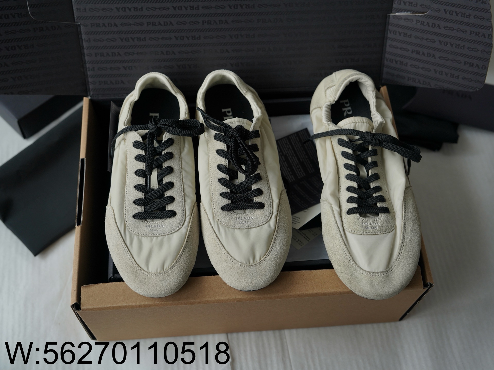 [LP공장] 프라다 컬랩스 리나일론 앤 스웨이드 엘라스티사이즈 스니커즈 아이보리