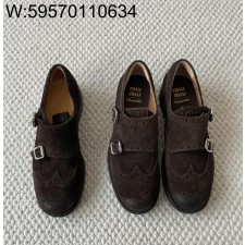 [LP공장] 미우미우 처치스 스웨이드 몽크 스트랩 브로그 다크 브라운 5E039E