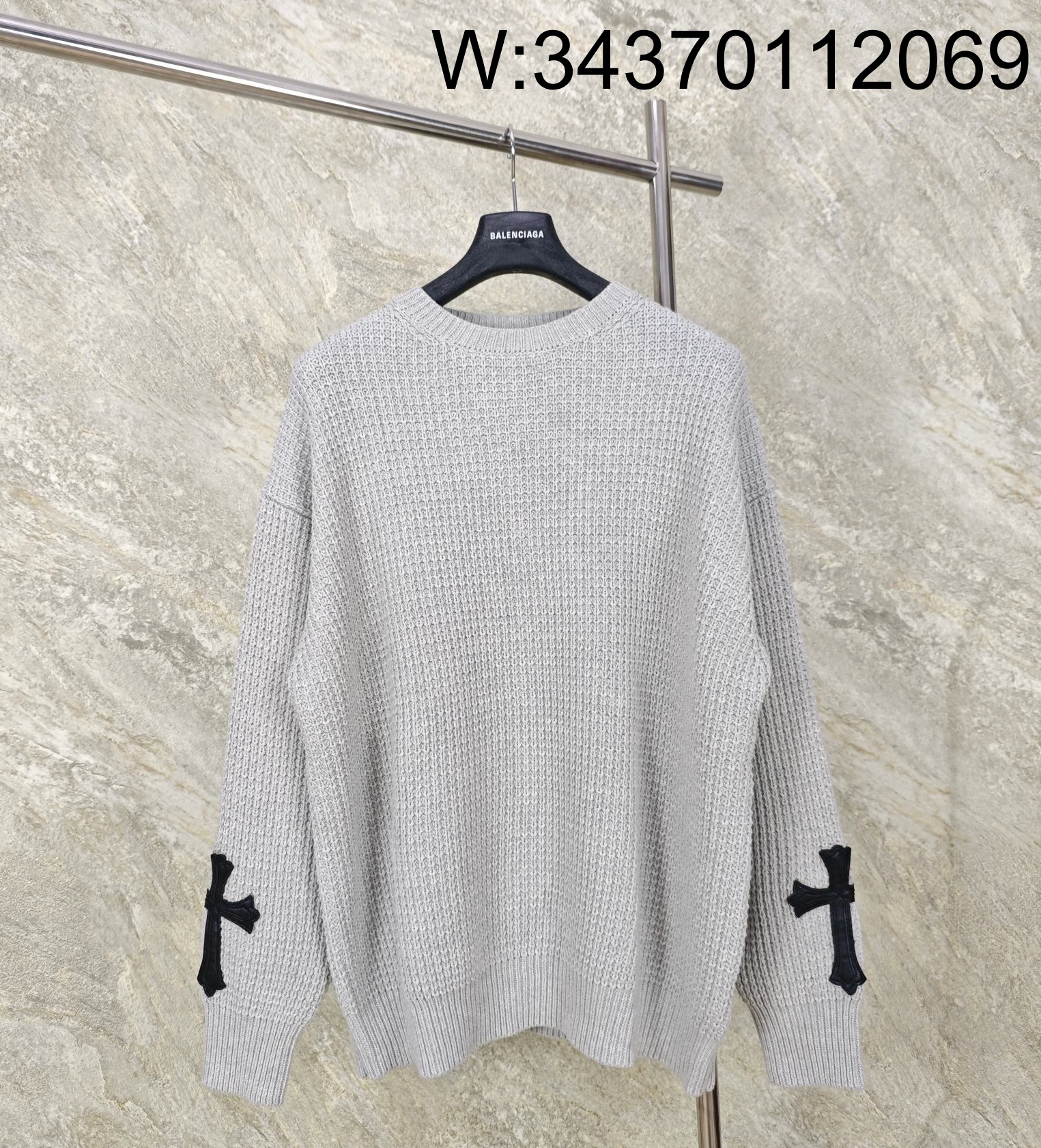 GTR공장 크롬하츠 23SS 소매 십자가 캐시미어 혼방 니트 그레이