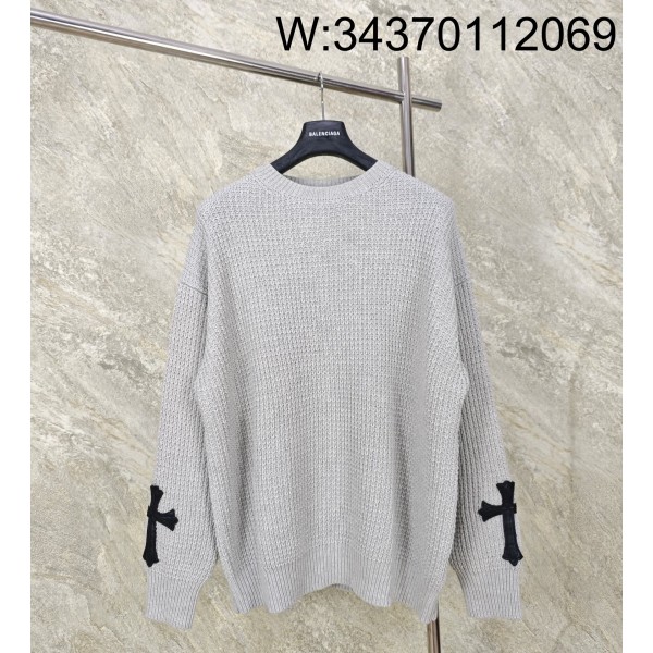 GTR공장 크롬하츠 23SS 소매 십자가 캐시미어 혼방 니트 그레이