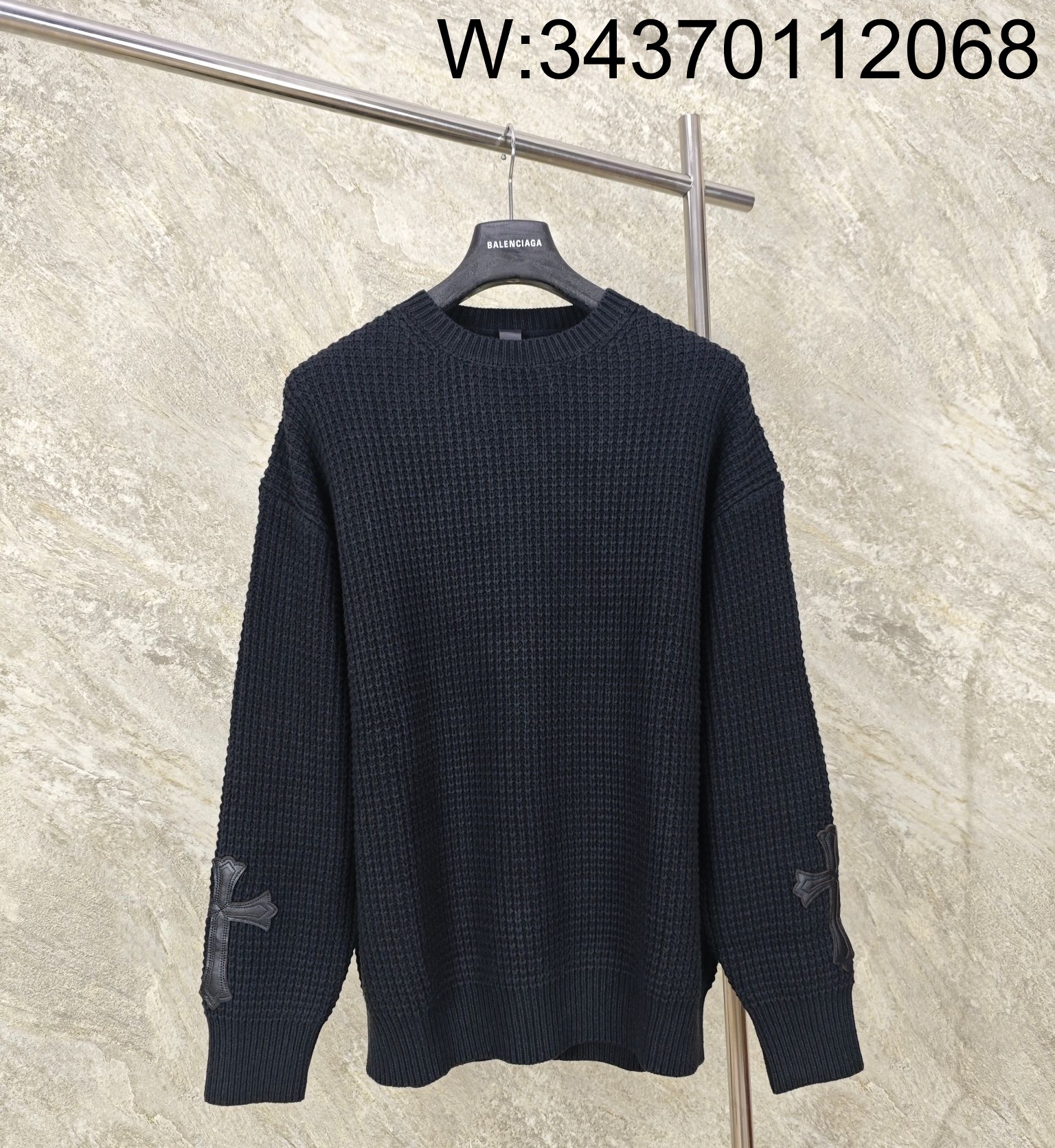 GTR공장 크롬하츠 23SS 소매 십자가 캐시미어 혼방 니트 블랙