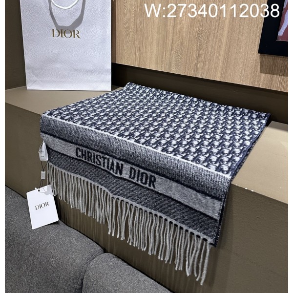 AGG 디올 오블리크 캐시미어 혼방 태슬 스카프 블루 45*180cm 