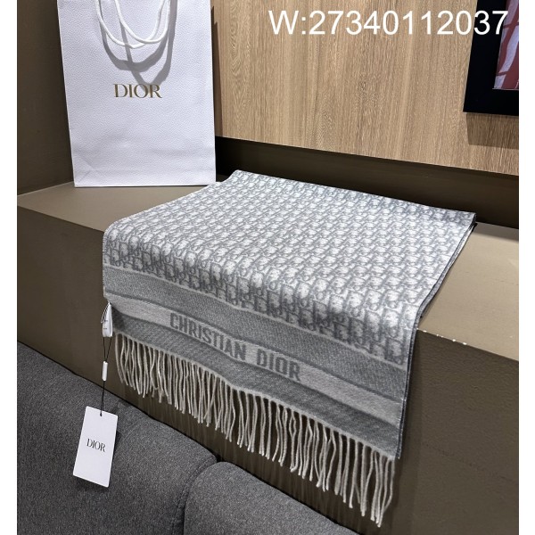 AGG 디올 오블리크 캐시미어 혼방 태슬 스카프 그레이 45*180cm