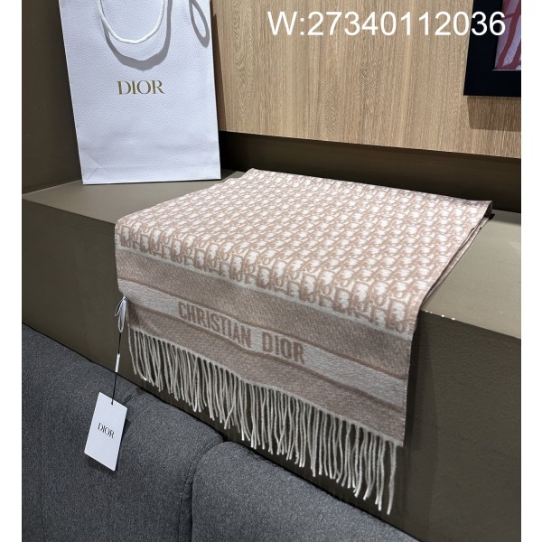 AGG 디올 오블리크 캐시미어 혼방 태슬 스카프 누드 45*180cm