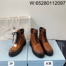 [DXJ] 프라다 레더 앤 리나일론 워크 부츠 꼬냑