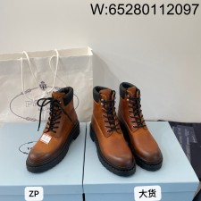 [DXJ] 프라다 레더 앤 리나일론 워크 부츠 꼬냑