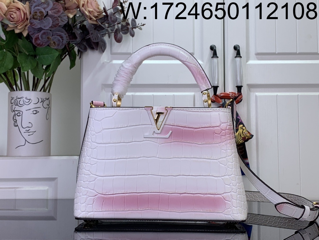 [88factory] 루이비통 카퓌신 BB 악어무늬 M94227 M48865 17.3*9*27cm 화이트 핑크
